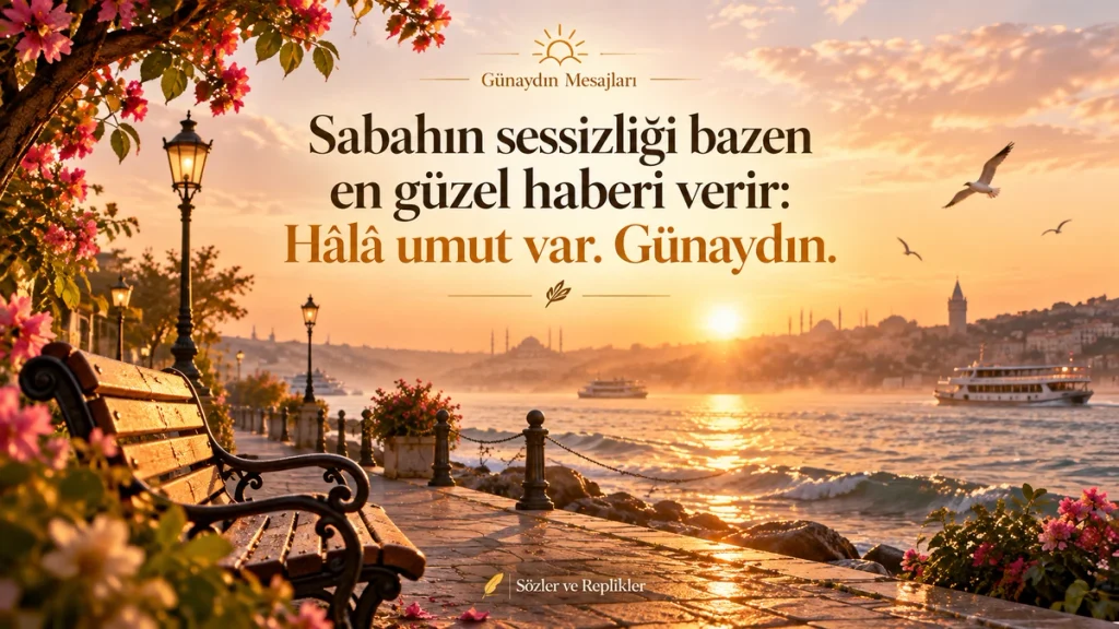“Sabahın sessizliği bazen en güzel haberi verir: Hâlâ umut var. Günaydın.” yazılı resimli günaydın mesajı.