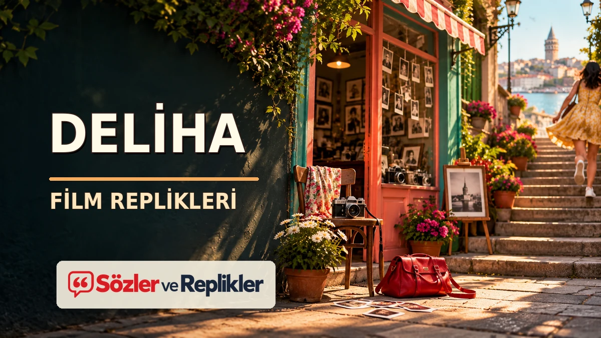 Deliha film replikleri başlıklı, renkli fotoğrafçı dükkânı ve merdivenlerde ilerleyen bir kadının bulunduğu kapak görseli