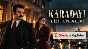 Karadayı dizi replikleri başlıklı, adliye önünde Mahir Kara ve Feride'den esinlenen karakterlerin yer aldığı temsili kapak görseli