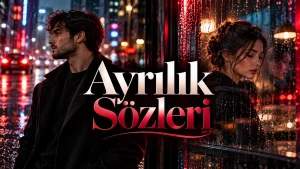 Ayrılık Sözleri başlıklı, yağmurlu şehir gecesinde birbirinden uzaklaşan iki kişiyi gösteren kapak görseli.