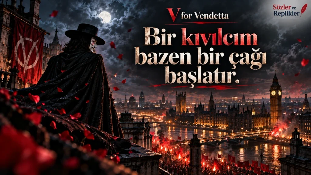 Bir kıvılcım bazen bir çağı başlatır. – V for Vendetta temalı resimli söz