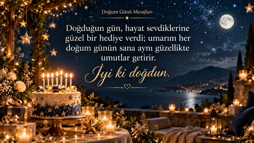 “Doğduğun gün, hayat sevdiklerine güzel bir hediye verdi; umarım her doğum günün sana aynı güzellikte umutlar getirir. İyi ki doğdun.” yazılı resimli mesaj.