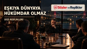Eşkıya Dünyaya Hükümdar Olmaz replikleri başlıklı, İstanbul Boğazı manzaralı toplantı odasında bir araya gelen takım elbiseli adamların yer aldığı temsili dizi kapağı