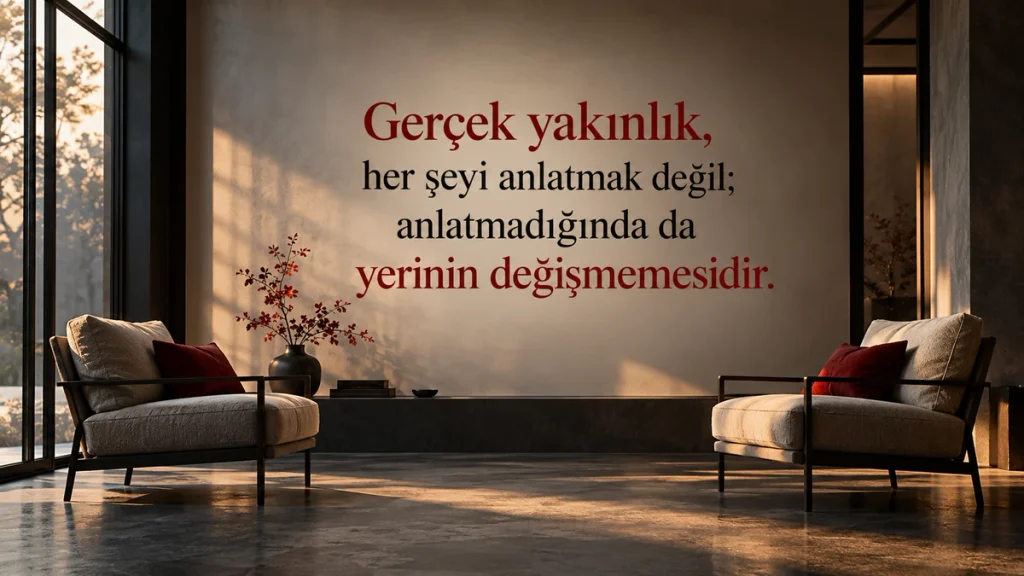 Gerçek yakınlık, her şeyi anlatmak değil; anlatmadığında da yerinin değişmemesidir. – Anlamlı sözler