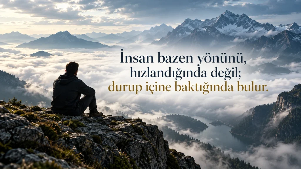 İnsan bazen yönünü, hızlandığında değil; durup içine baktığında bulur. – Etkileyici sözler