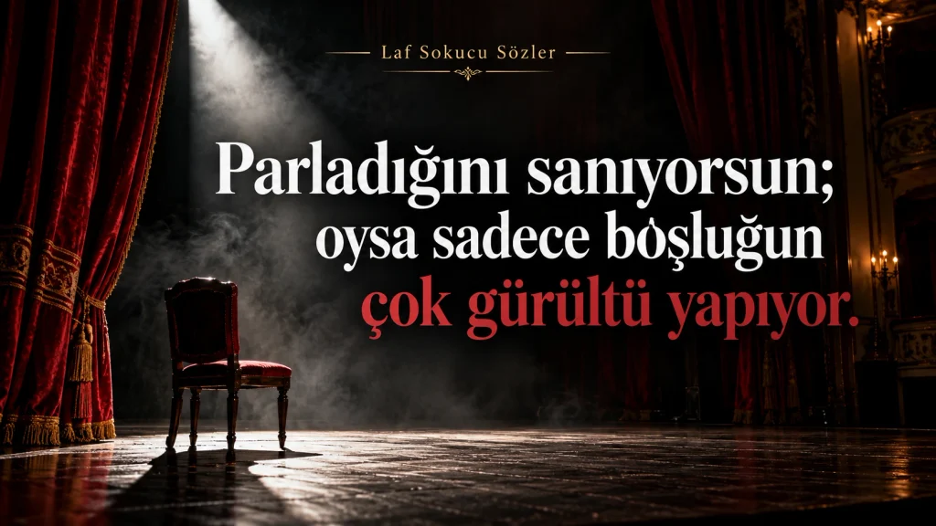 Tiyatro sahnesi atmosferinde hazırlanmış laf sokucu söz görseli.