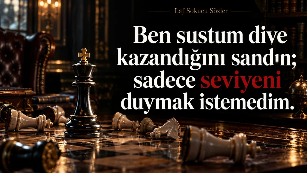 Satranç temalı sahnede hazırlanmış sert ve anlamlı laf sokucu söz görseli.