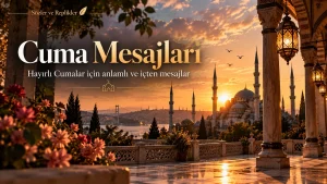 Cuma mesajları yazısı için gün doğumunda cami avlusunu gösteren kapak görseli