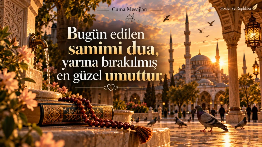 “Bugün edilen samimi dua, yarına bırakılmış en güzel umuttur.” yazılı cuma mesajı görseli
