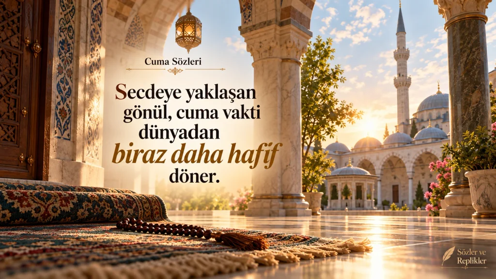 “Cuma, kırılan içimize sabrı ve umudu aynı anda dokundurur.” yazılı cuma sözleri görseli