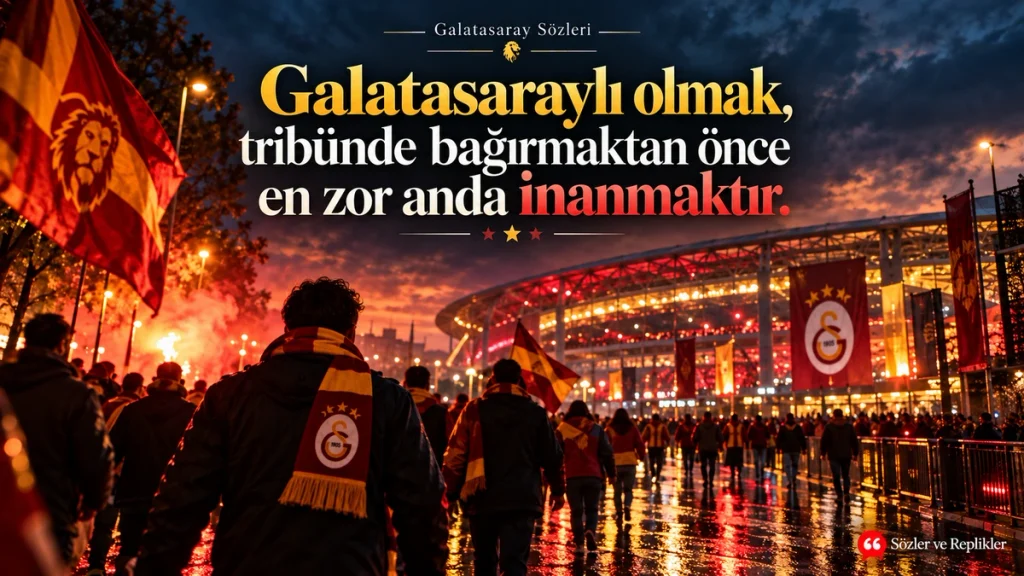 Galatasaraylı olmak, tribünde bağırmaktan önce en zor anda inanmaktır sözü.