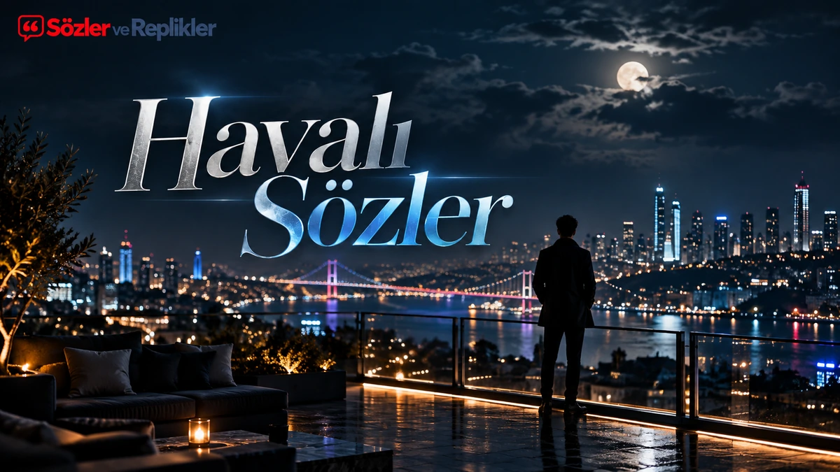 Havalı Sözler başlıklı, dolunay altında ışıklı şehir ve köprü manzarasına bakan yüzü görünmeyen figürlü kapak görseli.