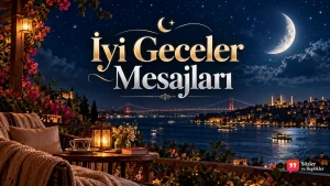 Ay ışığında İstanbul Boğazı manzarası ve yıldızlı gökyüzü eşliğinde İyi Geceler Mesajları kapak görseli.