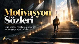 Işığa doğru yükselen merdiven ve güçlü tipografiyle hazırlanmış Motivasyon Sözleri kapak görseli.